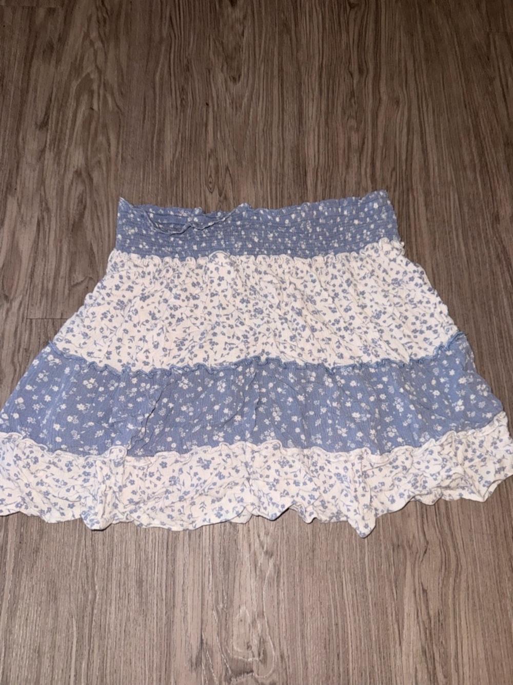 Blue and White Floral Tiered Skirt